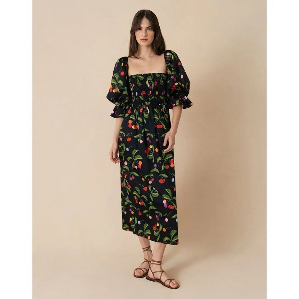BORGO DE NOR VIONA COTTON MIDI DRESS - CHERRY BLACK